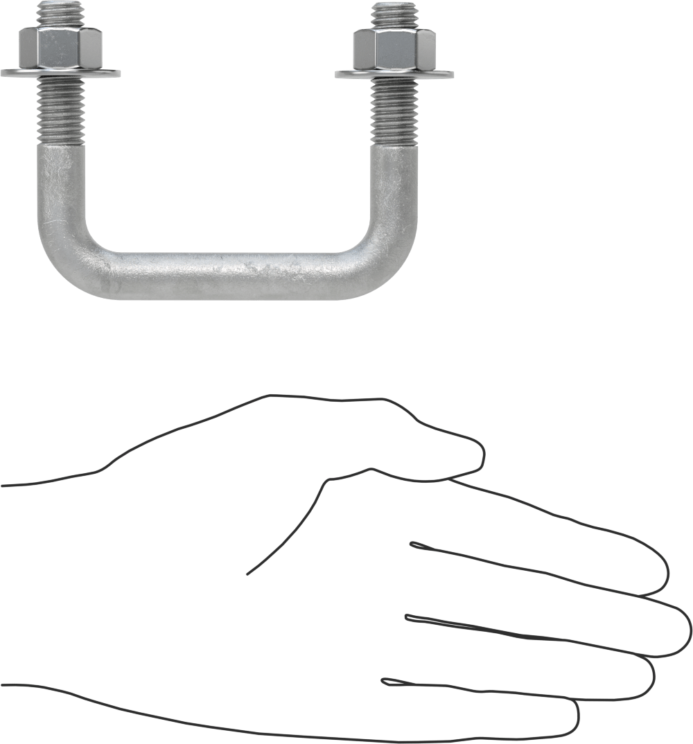 Kare U-Cıvata, Galvanizli Çelik, 1/2"-13 Diş Boyutu, 3" İç Genişlik, 2-5/8" Yükseklik