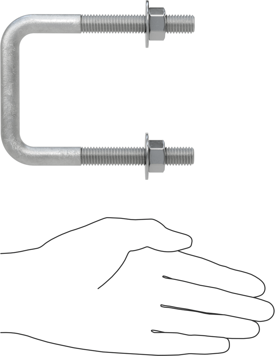 Kare U-Cıvata, Galvanizli Çelik, 1/2"-13 Diş Boyutu, 3" İç Genişlik, 4-5/8" Yükseklik