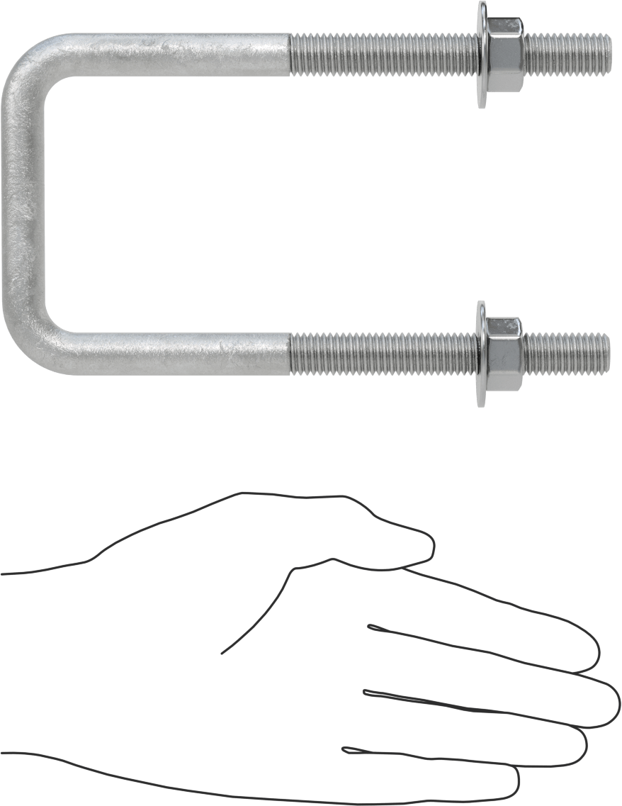 Kare U-Cıvata, Galvanizli Çelik, 1/2"-13 Diş Boyutu, 3" İç Genişlik, 6-5/8" Yükseklik