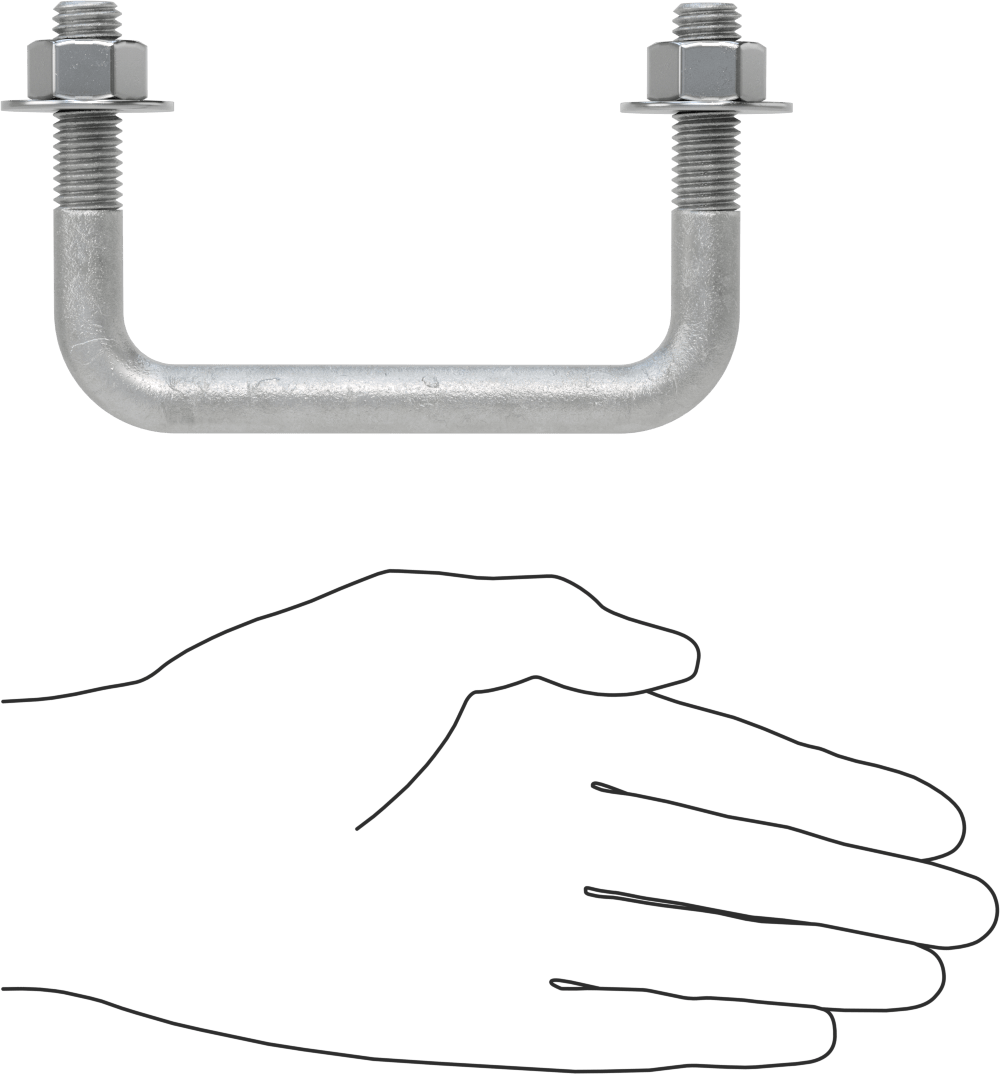 Kare U-Cıvata, Galvanizli Çelik, 1/2"-13 Diş Boyutu, 4" İç Genişlik, 2-5/8" Yükseklik