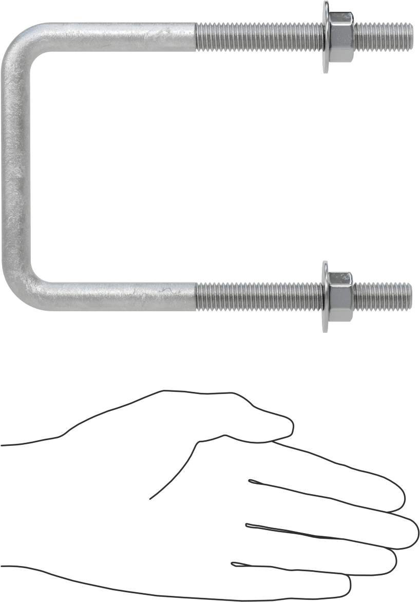 Kare U-Cıvata, Galvanizli Çelik, 1/2"-13 Diş Boyutu, 4" İç Genişlik, 6-5/8" Yükseklik