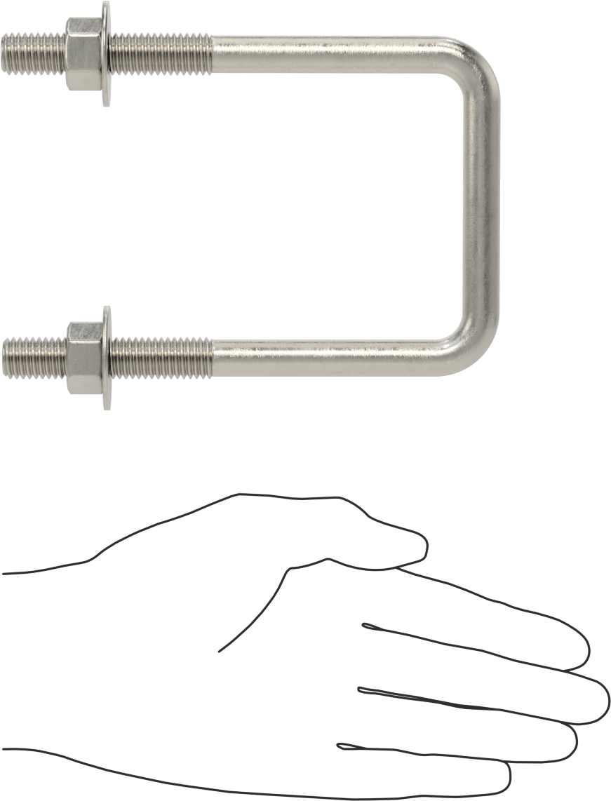 Kare U-Cıvata, 304 Paslanmaz Çelik, 1/2"-13 Diş Boyutu, 3-1/8" İç Genişlik, 5-1/2" Yükseklik