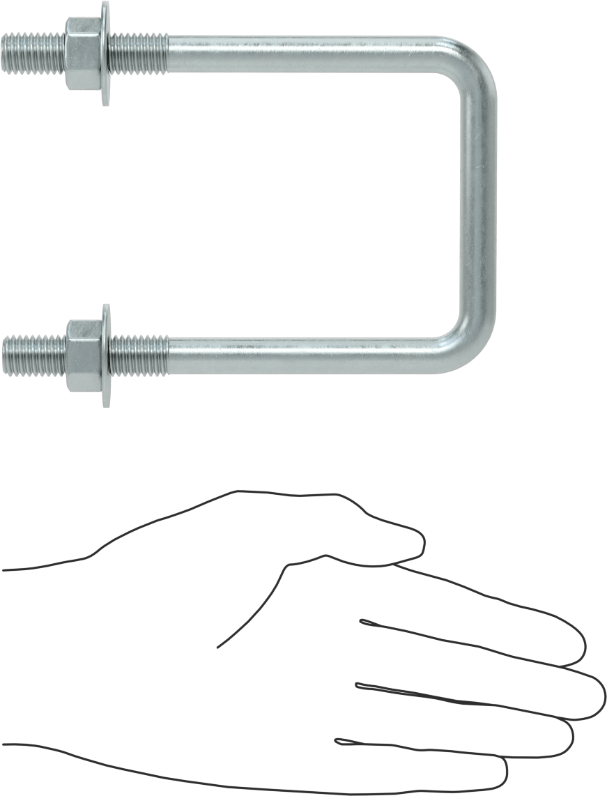 Kare U-Cıvata, Çinko Kaplamalı, 1/2"-13 Diş Boyutu, 3-1/8" İç Genişlik, 5-1/2" Yükseklik