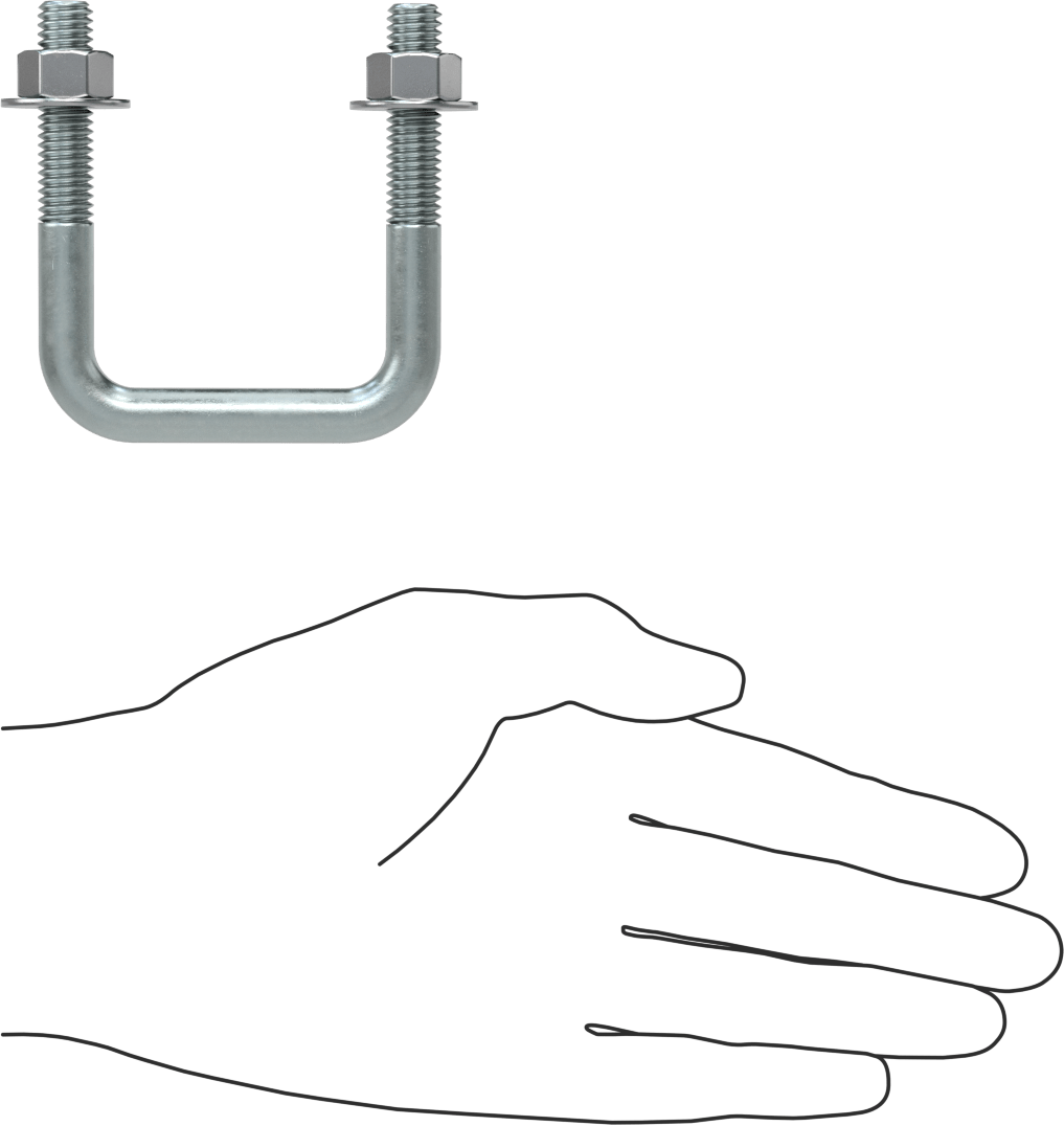 Kare U-Cıvata, Çinko Kaplı Çelik, 3/8"-16 Diş Boyutu, 2" İç Genişlik, 2-5/8" Yükseklik