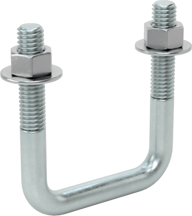 Kare U-Cıvata, Çinko Kaplı Çelik, 3/8"-16 Diş Boyutu, 2" İç Genişlik, 2-5/8" Yükseklik
