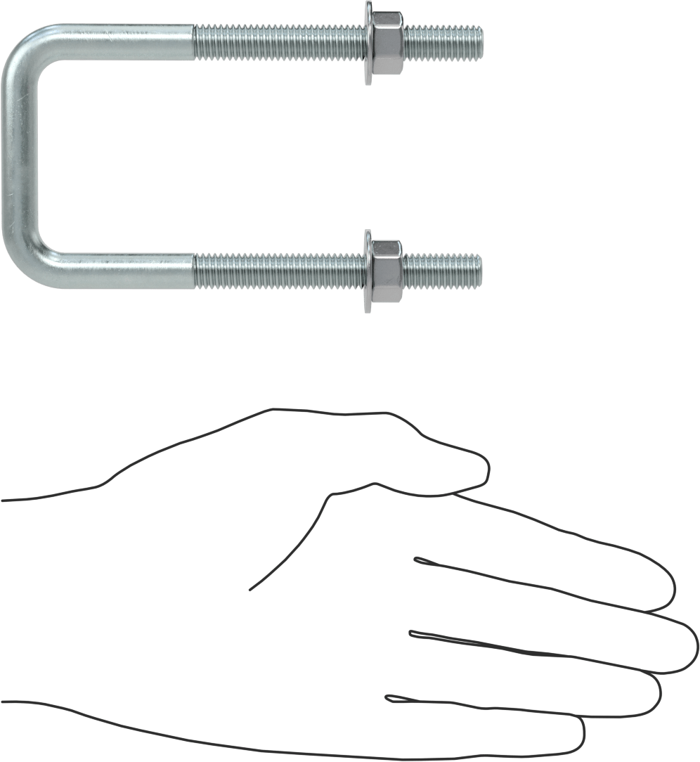Kare U-Cıvata, Çinko Kaplamalı, Çelik, 3/8"-16 Diş Boyutu, 2" İç Genişlik, 4-5/8" Yükseklik
