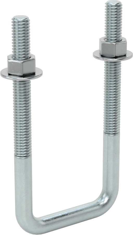 Kare U-Cıvata, Çinko Kaplamalı, Çelik, 3/8"-16 Diş Boyutu, 2" İç Genişlik, 4-5/8" Yükseklik