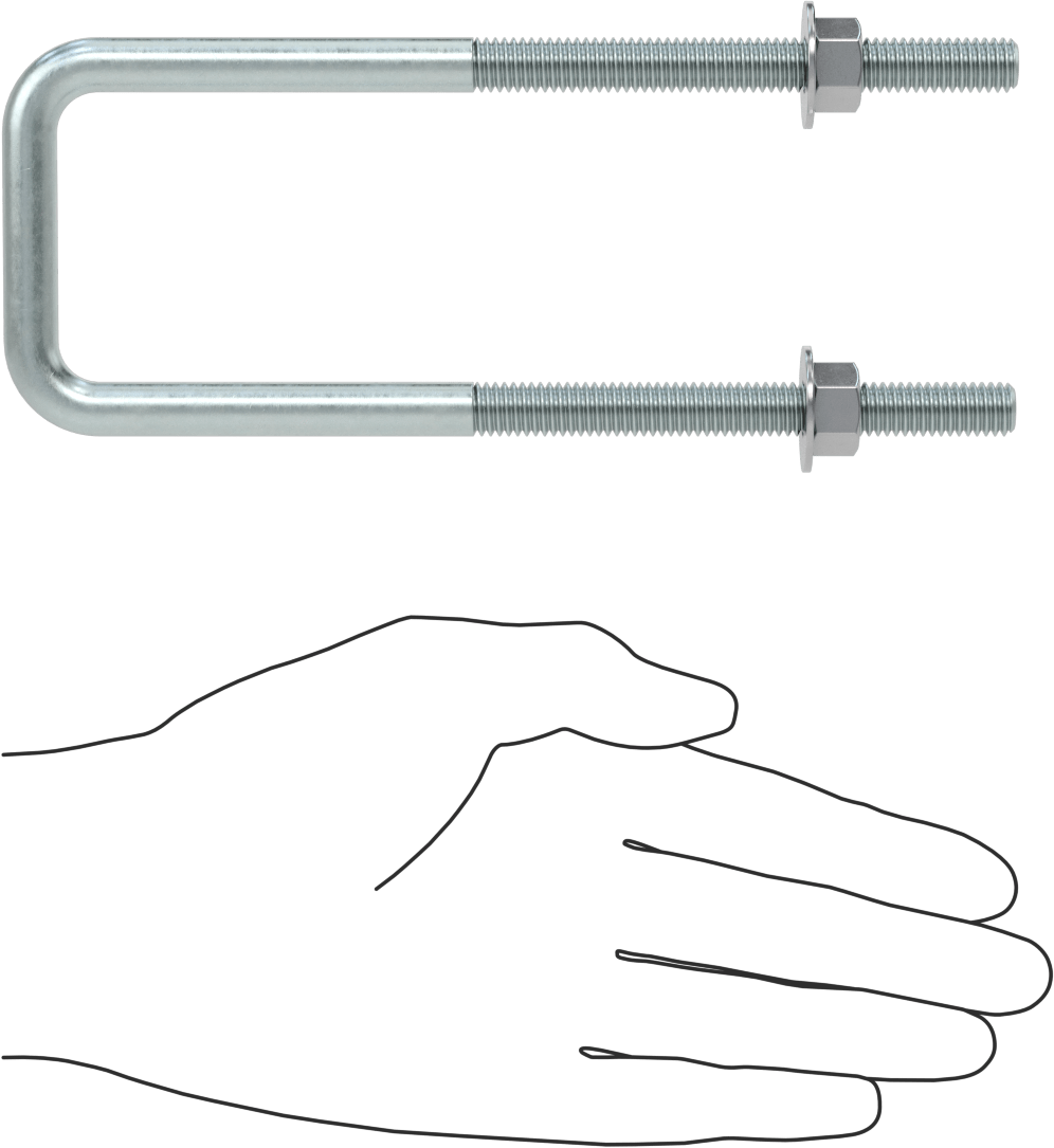 Kare U-Cıvata, Çinko Kaplamalı, Çelik, 3/8"-16 Diş Boyutu, 2" İç Genişlik, 6-5/8" Yükseklik