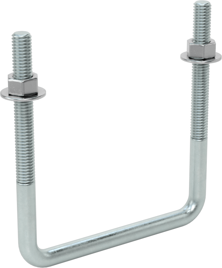 Kare U-Cıvata, Çinko Kaplamalı, Çelik, 3/8"-16 Diş Boyutu, 4" İç Genişlik, 4-5/8" Yükseklik