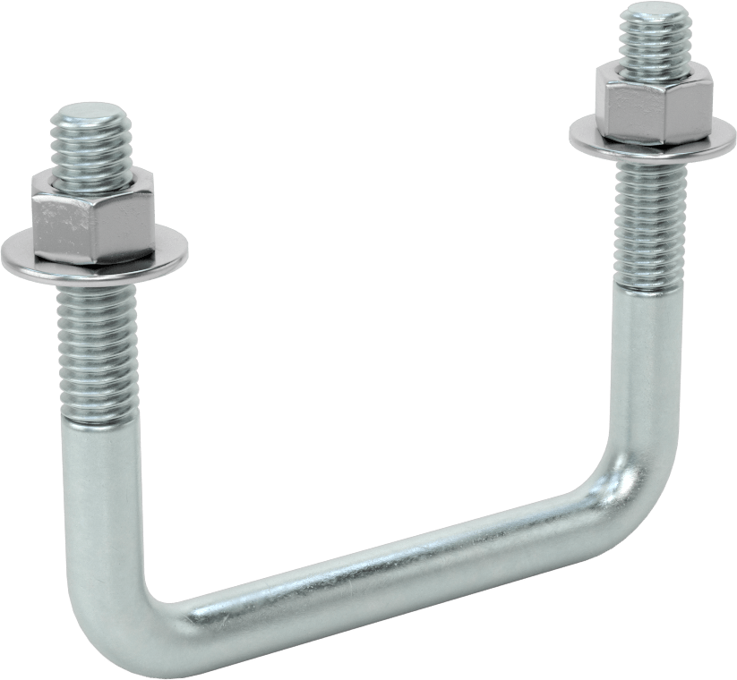 Kare U-Cıvata, Çinko Kaplamalı, Çelik, 3/8"-16 Diş Boyutu, 3" İç Genişlik, 2-5/8" Yükseklik