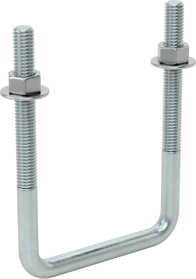 Kare U-Cıvata, Çinko Kaplamalı, Çelik, 3/8"-16 Diş Boyutu, 3" İç Genişlik, 4-5/8" Yükseklik