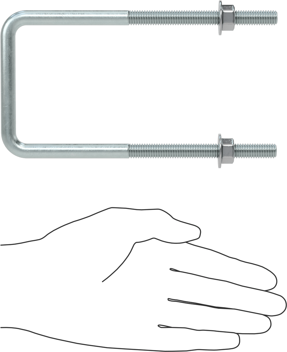 Kare U-Cıvata, Çinko Kaplamalı, Çelik, 3/8"-16 Diş Boyutu, 3" İç Genişlik, 6-5/8" Yükseklik