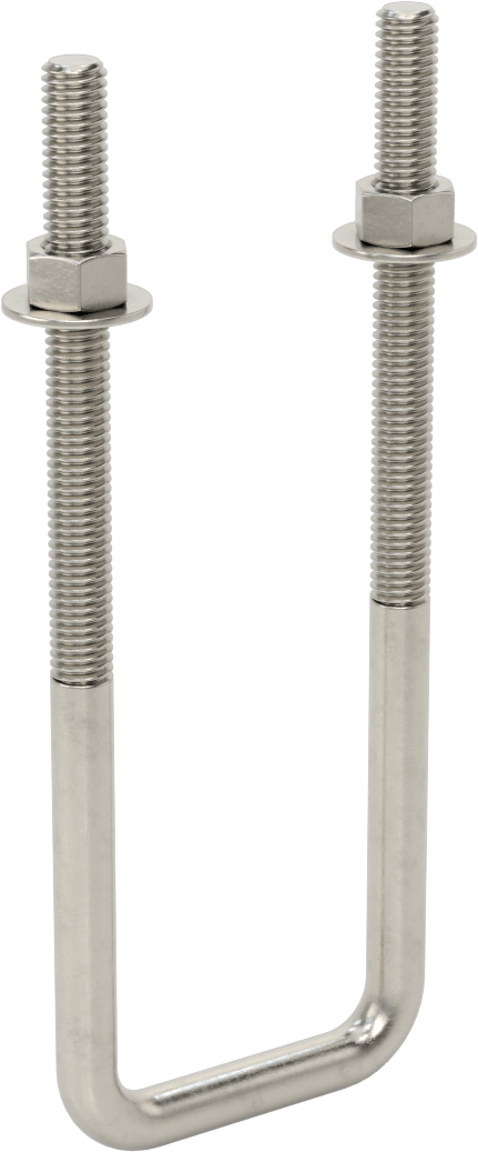 Kare U-Cıvata, 304 Paslanmaz Çelik, 3/8"-16 Diş Boyutu, 2" İç Genişlik, 6-5/8" Yükseklik