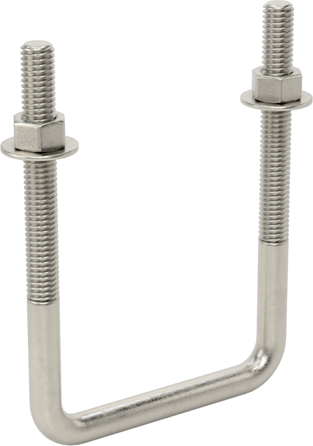 Kare U-Cıvata, 304 Paslanmaz Çelik, 3/8"-16 Diş Boyutu, 3" İç Genişlik, 4-5/8" Yükseklik