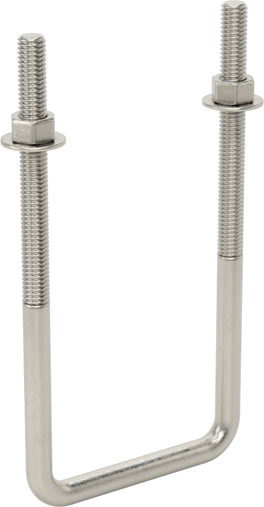 Kare U-Cıvata, 304 Paslanmaz Çelik, 3/8"-16 Diş Boyutu, 3" İç Genişlik, 6-5/8" Yükseklik