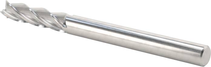 Kaplamasız Karbür Kare 4 Kanallı Uçlu Freze, 1/8" Freze Çapı, 1-1/2" Toplam Uzunluk