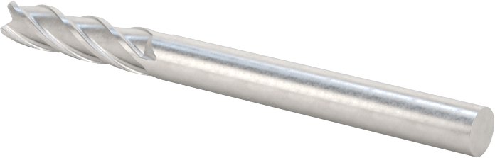 Kaplamasız Karbür Yuvarlak Kenarlı Kare Uçlu Freze, 4 Kanallı, 1/8" Freze Çapı, 0,015 inç Köşe Kesim Yarıçapı