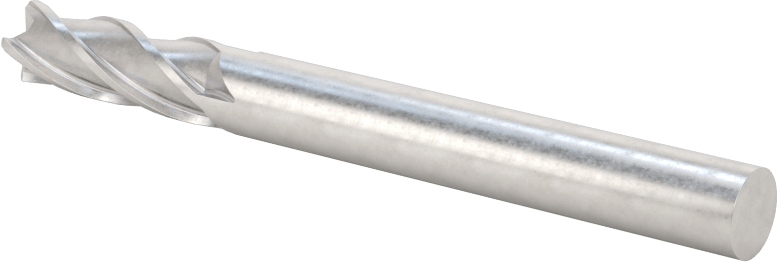 Kaplamasız Karbür Yuvarlak Kenarlı Kare Uçlu Freze, 4 Kanallı, 1/4" Freze Çapı, 0,020" Köşe Kesim Yarıçapı