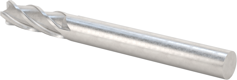 Kaplamasız Karbür Yuvarlak Kenarlı Kare Uçlu Freze, 4 Kanallı, 1/4" Freze Çapı, 0,045" Köşe Kesim Yarıçapı