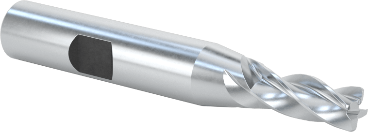Kobalt Çelik Yuvarlak Kenarlı Kare Uçlu Freze, 4 Kanallı, 1/4" Freze Çapı, 0,030" Köşe Kesim Yarıçapı