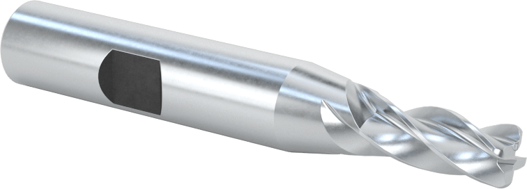 Kobalt Çelik Yuvarlak Kenarlı Kare Uçlu Freze, 4 Kanallı, 1/4" Freze Çapı, 0,045" Köşe Kesim Yarıçapı