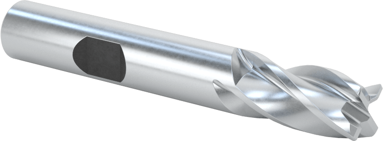 Kobalt Çelik Yuvarlak Kenarlı Kare Uçlu Freze, 4 Kanallı, 3/8" Freze Çapı, 0,020" Köşe Kesim Yarıçapı
