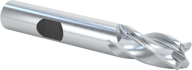 Kobalt Çelik Yuvarlak Kenarlı Kare Uçlu Freze, 4 Kanallı, 3/8" Freze Çapı, 0,030" Köşe Kesim Yarıçapı