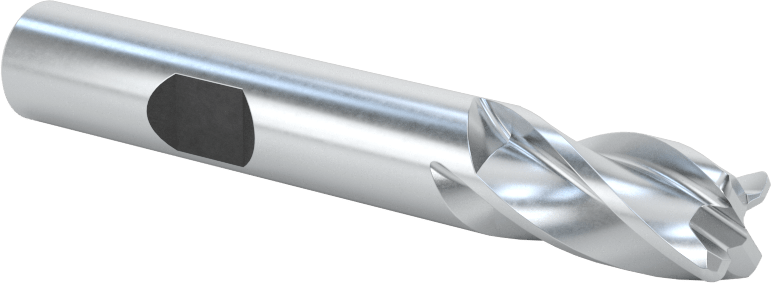 Kobalt Çelik Yuvarlak Kenarlı Kare Uçlu Freze, 4 Kanallı, 3/8" Freze Çapı, 0,045" Köşe Kesim Yarıçapı