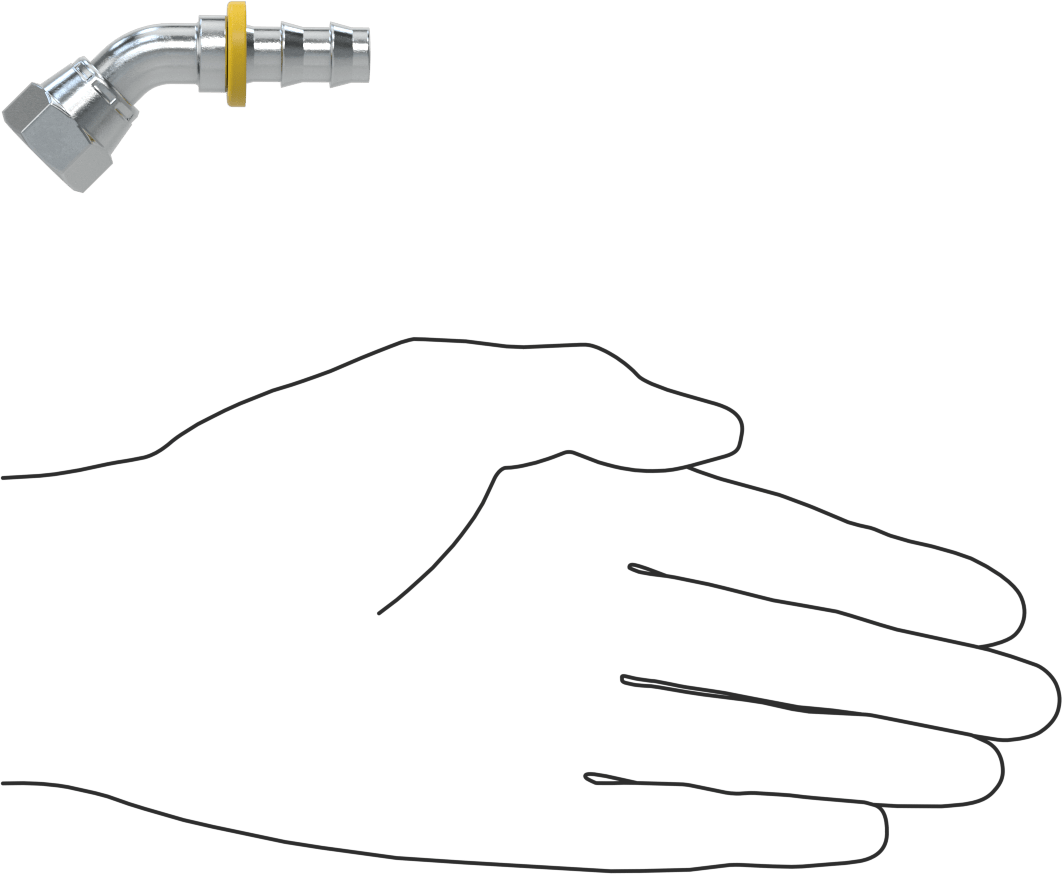 Hidrolik Sıvı için İtmeli Çıkıntılı Hortum Bağlantı Elemanı, 45 Derece Dirsek, 3/8" Hortum İç Çapı, 9/16"-18 UNF Dişi Genişletilmiş