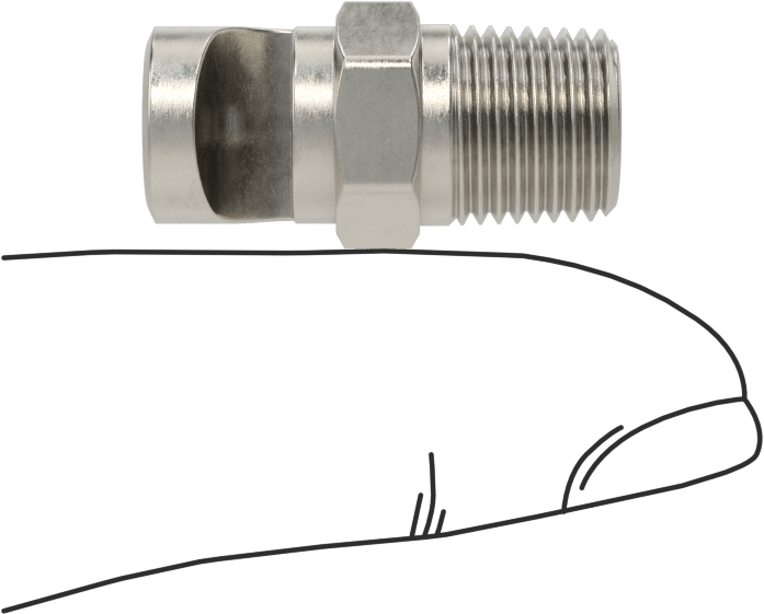 Ekstra Geniş Sapmalı Düz Püskürtme Memesi, Paslanmaz Çelik, 1/8 NPT Erkek, 20 PSI'da 0,7 gpm, 132 Derece Açı