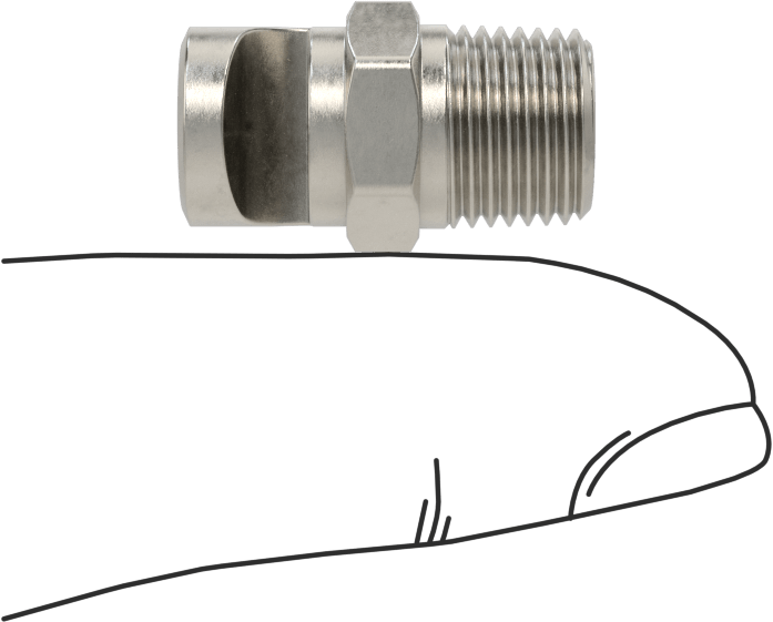 Ekstra Geniş Sapmalı Düz Püskürtme Memesi, Paslanmaz Çelik, 1/8 NPT Erkek, 0,1 gpm 20 PSI'da, 148 Derece Açı