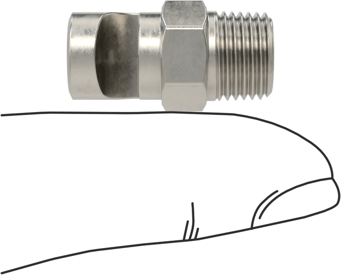 Ekstra Geniş Sapmalı Düz Püskürtme Memesi, 303 Paslanmaz Çelik, 1/8 NPT Erkek, 0.5 gpm @ 20 PSI