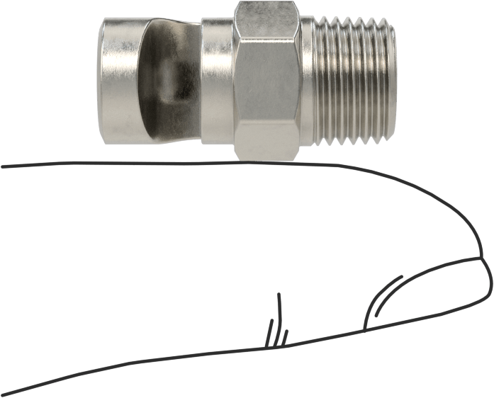 Ekstra Geniş Sapmalı Düz Püskürtme Memesi, 303 Paslanmaz Çelik, 1/8 NPT Erkek, 2.1 gpm @ 20 PSI