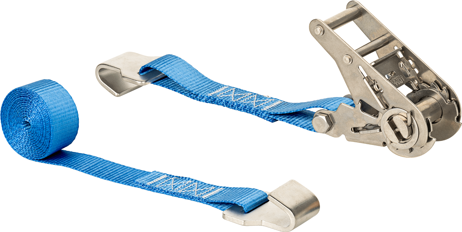Korozyona Dayanıklı Cırcır Kayışı, Paslanmaz Çelik Düz Kancalar ile, 1-1/2" Genişlik, 8 Fit Maksimum Uzunluk, Polyester