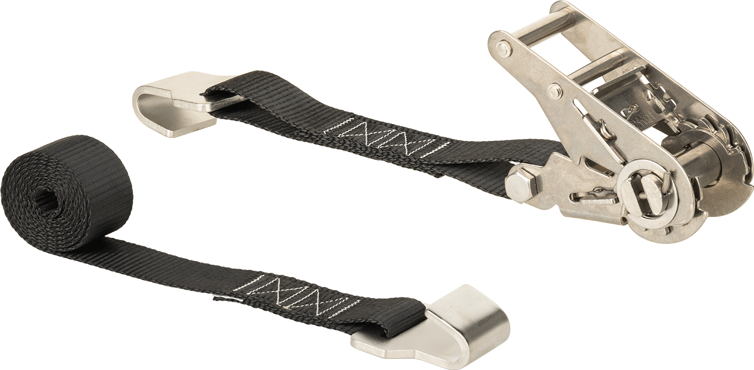 Korozyona Dayanıklı Cırcır Kayışı, Paslanmaz Çelik Düz Kancalar ile, Naylon Kumaş, 1-1/2" Genişlik, 3' Maksimum Uzunluk
