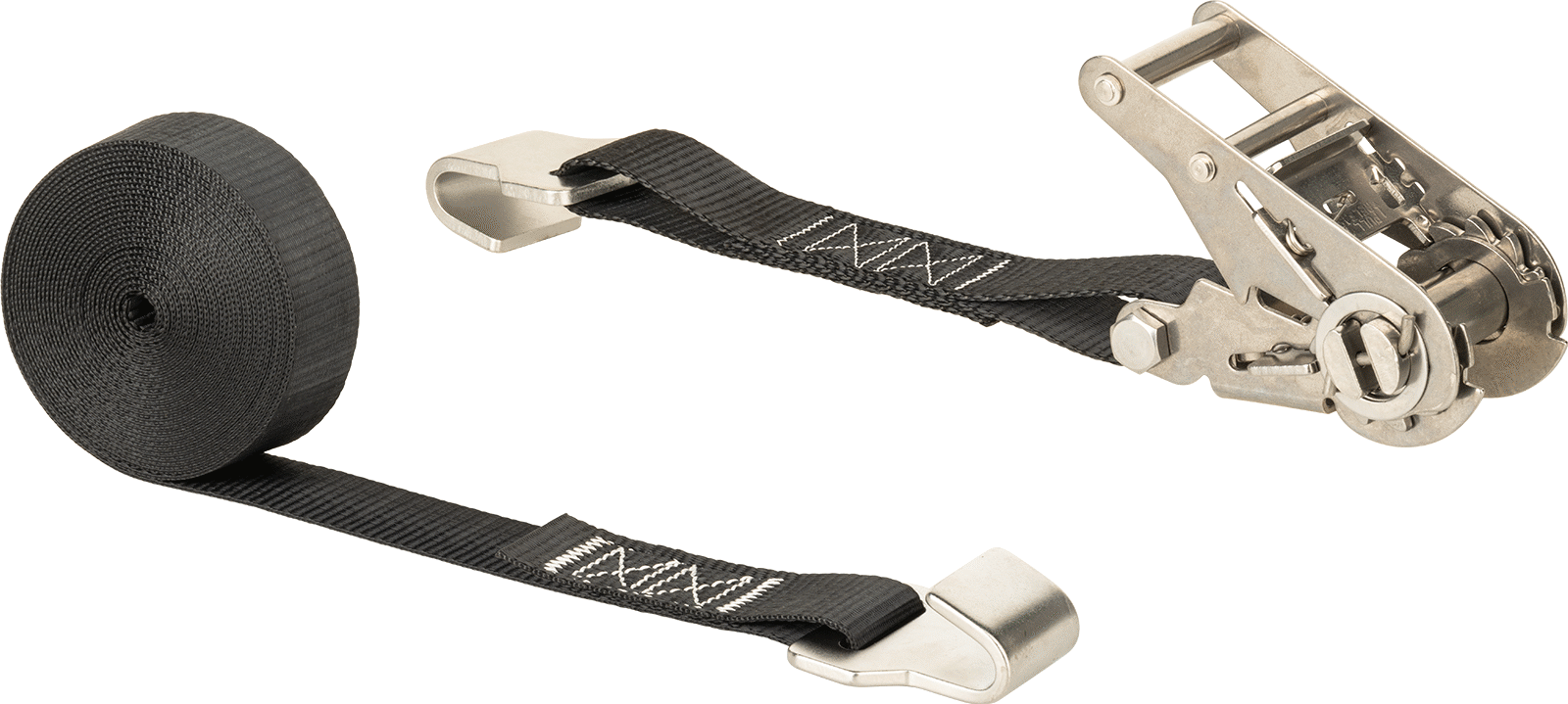 Korozyona Dayanıklı Cırcır Kayışı, Paslanmaz Çelik Düz Kancalar ile, 1-1/2" Genişlik, 20 Fit Maksimum Uzunluk, Naylon
