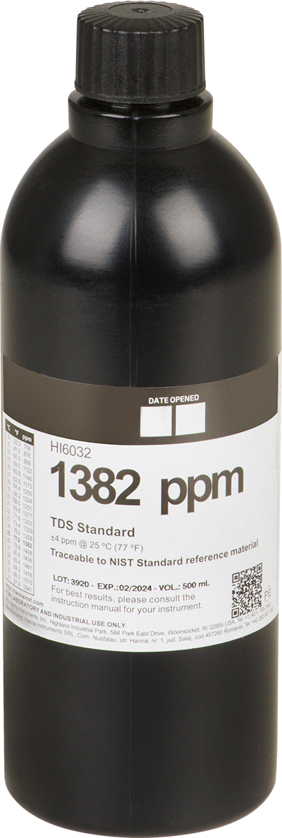 Kimya Sensörü için Kalibrasyon Çözeltisi, Analiz Sertifikası ile, 1382 PPM TDS, 500 ml