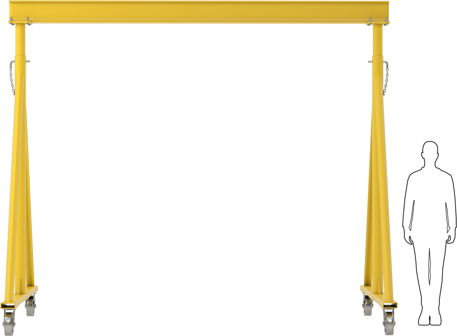 Ayarlanabilir Portal Vinç, Sarı Boyalı Çelik, 2 Ton/4000 lb. Kapasite, 9'-14' Boşluk