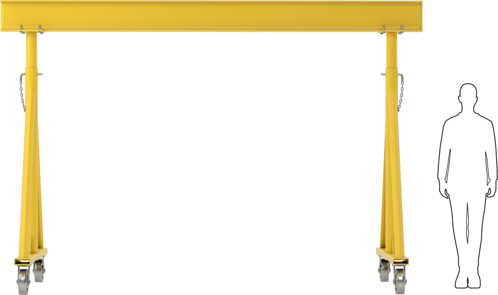 Ayarlanabilir Portal Vinç, Sarı Boyalı Çelik, 3 ton/6000 lb. kapasite, 7'-10' Boşluk