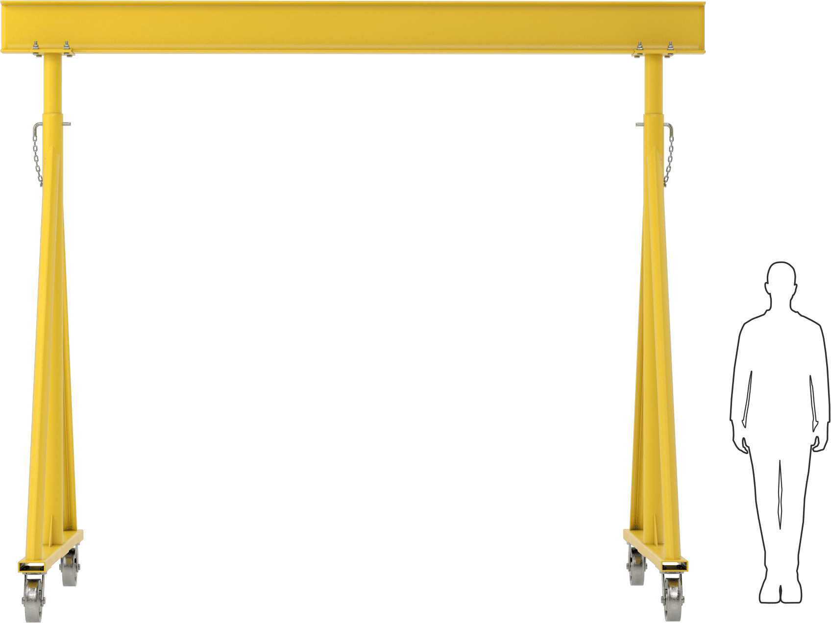 Ayarlanabilir Portal Vinç, Sarı Boyalı Çelik, 3 ton/6000 lb. kapasite, 9'-14' Boşluk