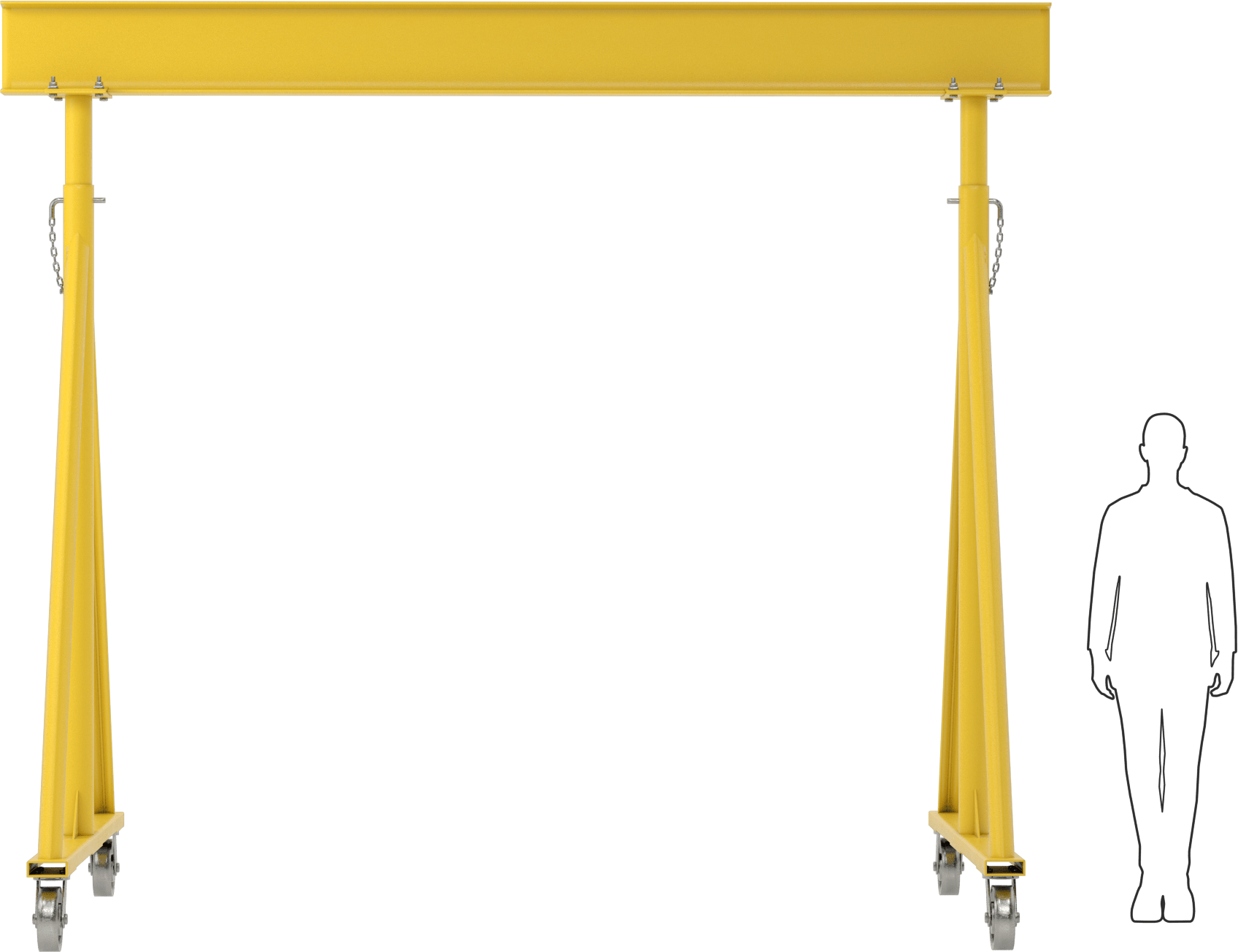 Ayarlanabilir Portal Vinç, Sarı Boyalı Çelik, 5 Ton/10000 lb. Kapasite, 9-14'Boşluk