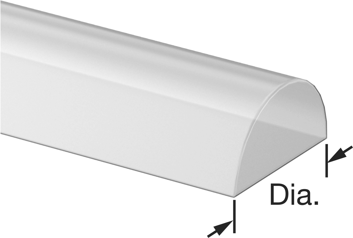 Şeffaf Çizilmeye ve UV Işınlarına Dayanıklı Akrilik, Yarım Yuvarlak, 1" Çap x 6 Fit Uzunluk