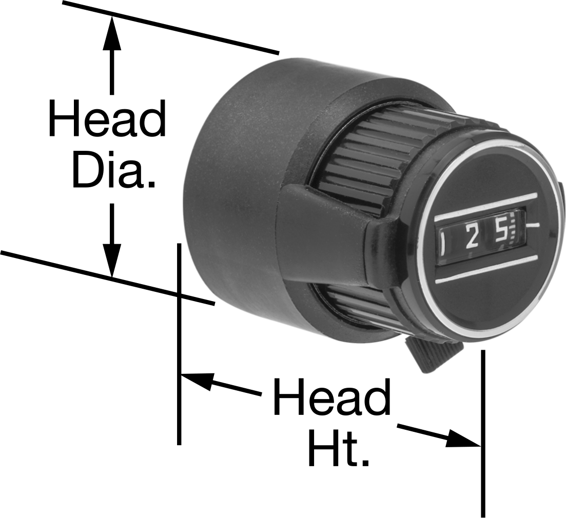Dönüş Sayacı Gösterge Düğmesi, 1-1/16“ Çap x 1-1/4” Yüksek Başlıklı