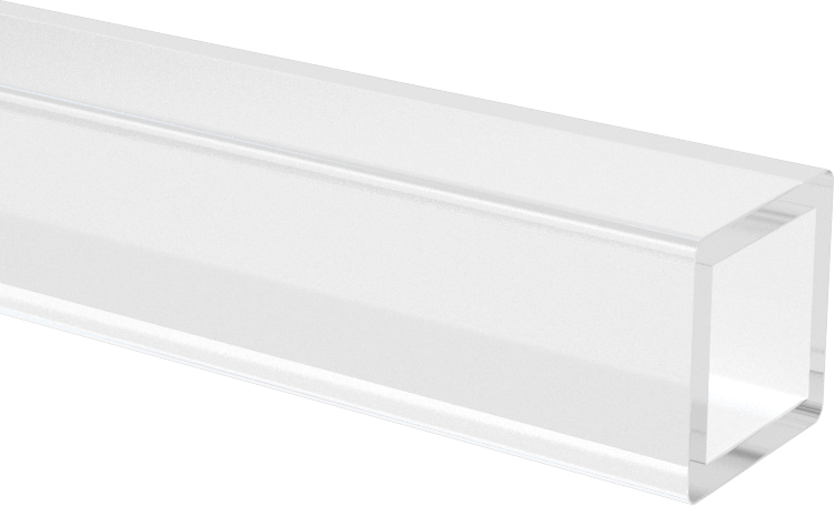 Şeffaf Darbeye Dayanıklı Polikarbonat Dikdörtgen Tüp, 1/16" Duvar Kalınlığı, 1/2“ x 1/2” Dış, 6 Fit Uzunluk
