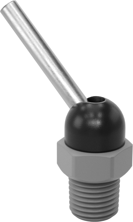 NPT/BSPT Bağlantılı Makineye Monte Soğutma Sıvısı Nozulu, 1000 PSI, 1/4 Boru Boyutu, 0,06" Çap, 1,27 inç Uzunluk, 1,25 inç Uzun Uç