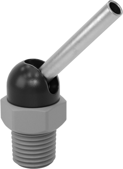 NPT/BSPT Bağlantılı Makineye Monte Soğutma Sıvısı Nozulu, 1000 PSI, 1/4 Boru Boyutu, 0,16" Çap, 1,27 inç Uzunluk, 1,25 inç Uzun Uç