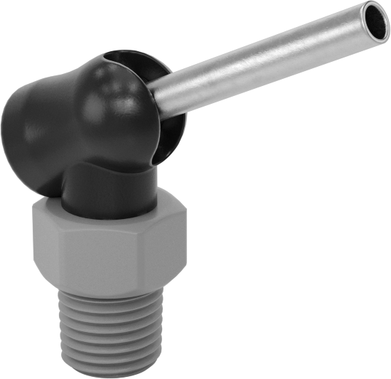 NPT/BSPT Bağlantılı Makineye Monte Soğutma Sıvısı Nozulu, 1000 PSI, 1/4 Boru Boyutu, 0,16" Çap, 1,65" Uzunluk, 1,25 inç Uç Uzunluğu