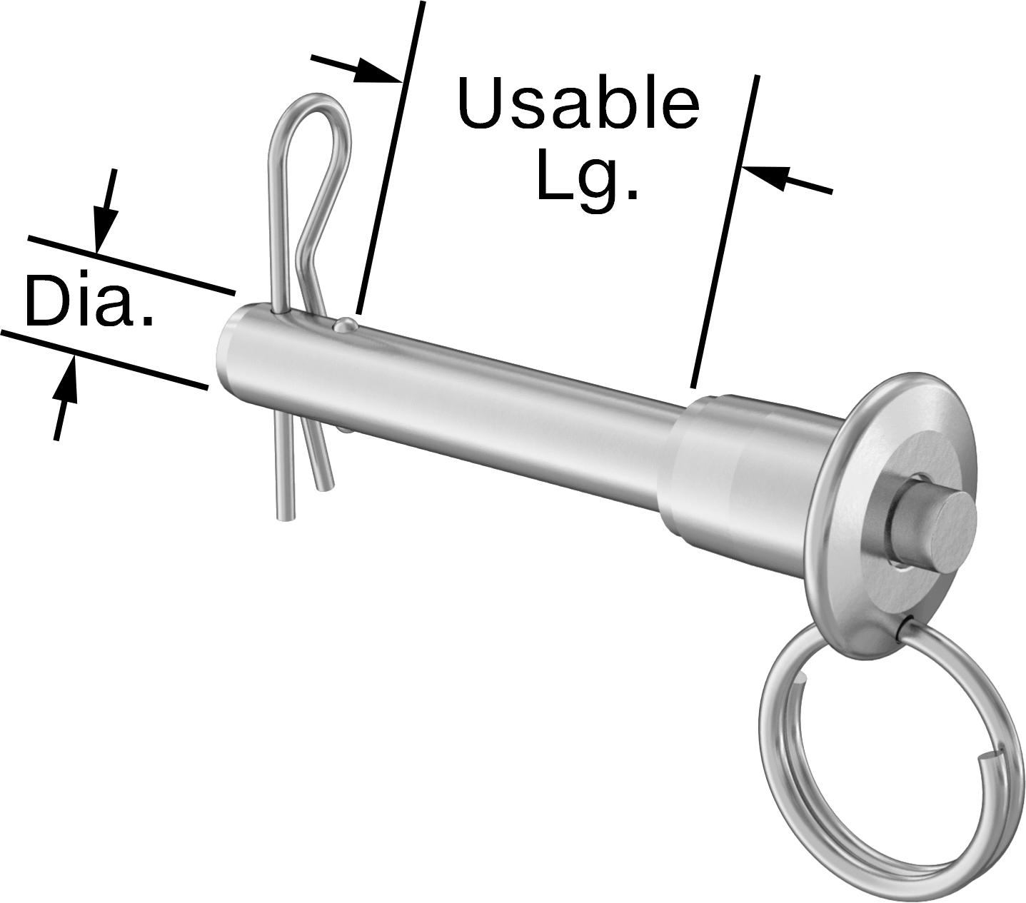 Çatal Pimli Çift Kilitli Hızlı Açma Pimi, 17-4 PH Paslanmaz Çelik, 3/8" Çap, 1-1/2" Kullanılabilir Uzunluk
