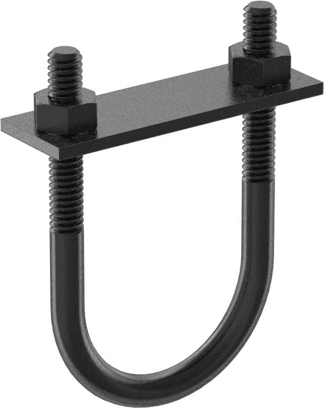 Siyah Oksit Çelik U Cıvatası, Montaj Plakası ile, 1/4"-20 Diş Boyutu, 1-1/2" ID