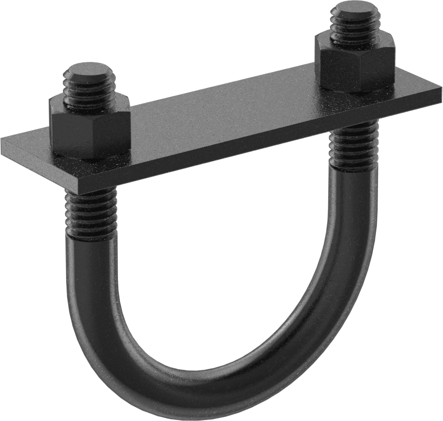 Siyah Oksit Çelik U Cıvatası, Montaj Plakası ile, 3/8"-16 Diş Boyutu, 2" ID